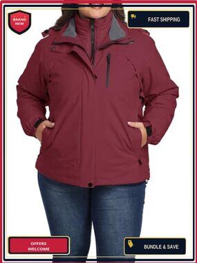 Women's 3 in 1 Ski Jacket Plus Size Waterproof Winter Coat Snowboard